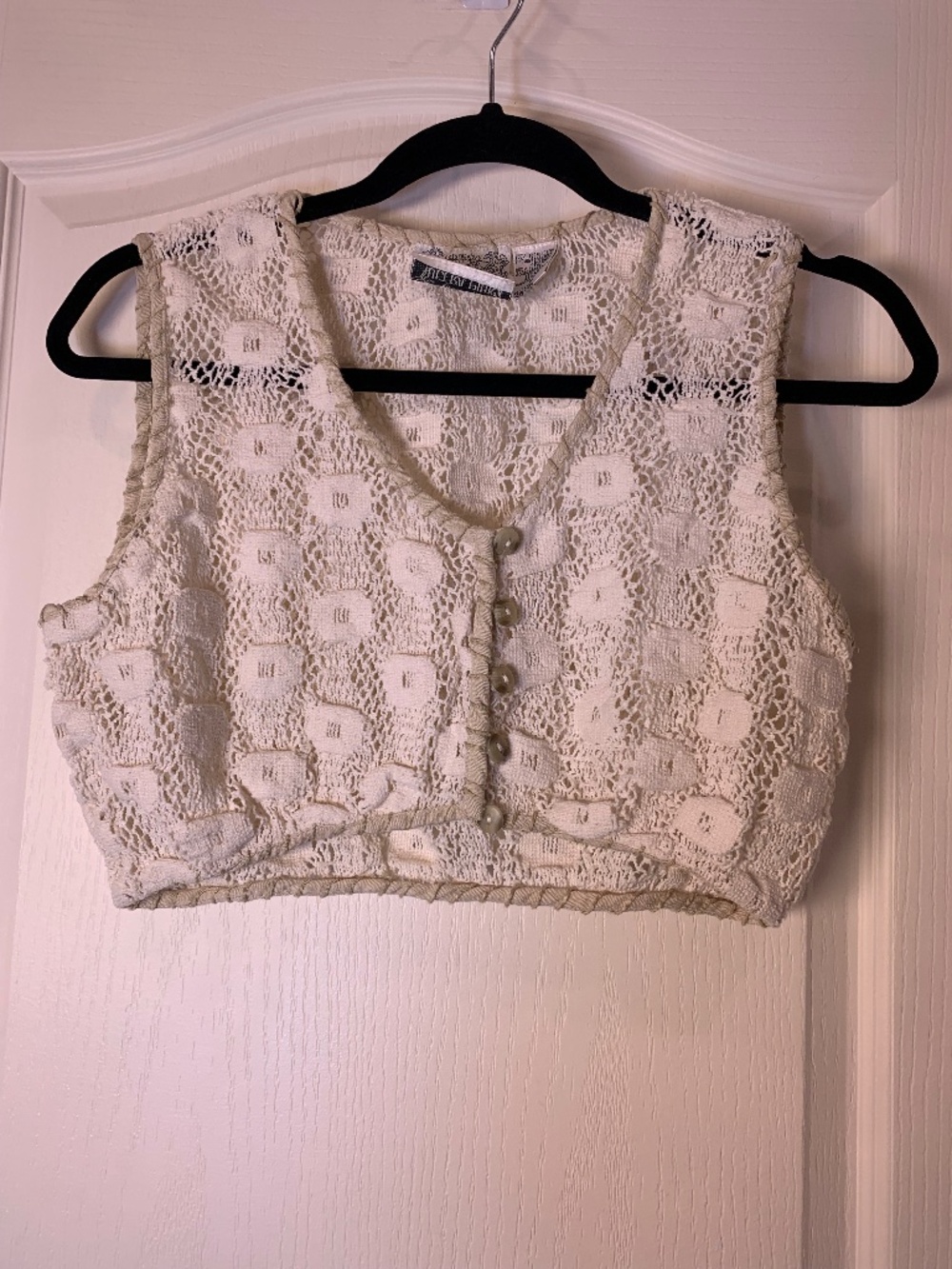 Cream Cotton Crochet Crop Top Boho Button Front Festival Style Size M Ultra Pink